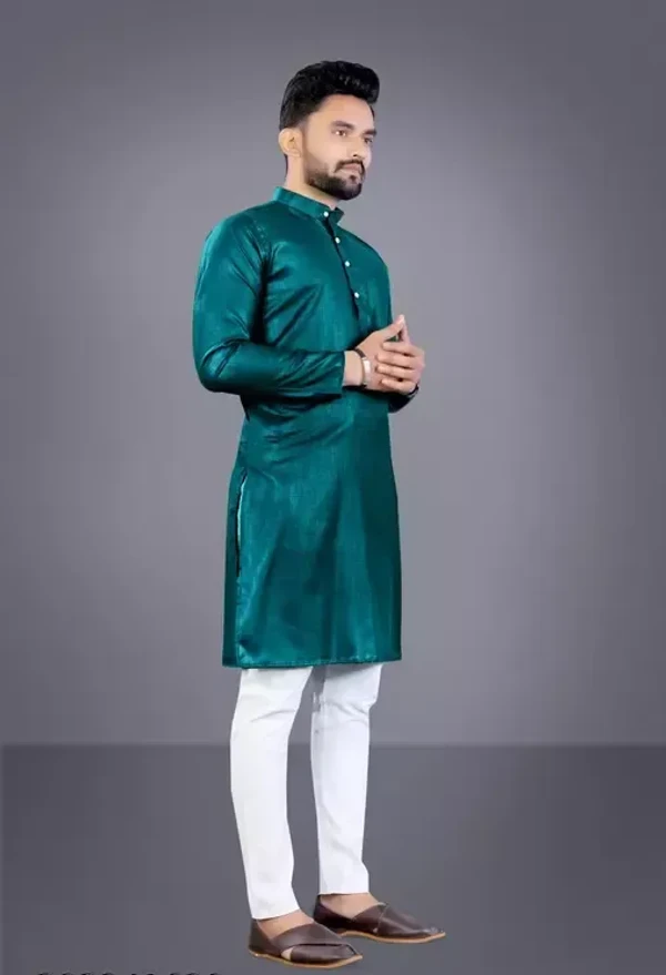 Mens Solid Cotton Blend Kurta (Rama Green) MO - M