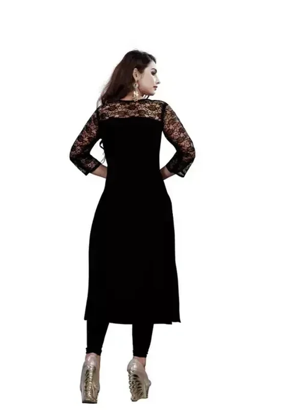 Casual American Crepe And Net Round-Neck 3/4 Length Sleeves Black Kurti (45"Inches) Mo - XXL