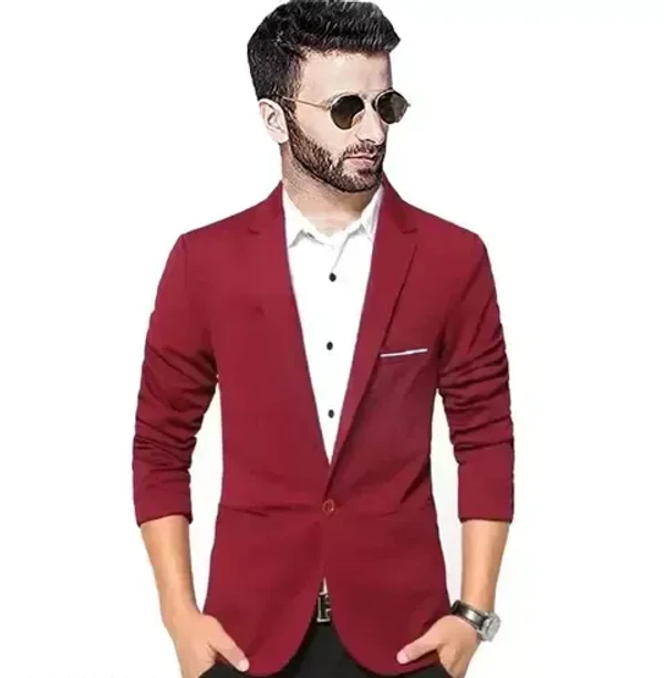 Men Solid Single Breasted Casual, Festive & Wedding Blazer Mo - L