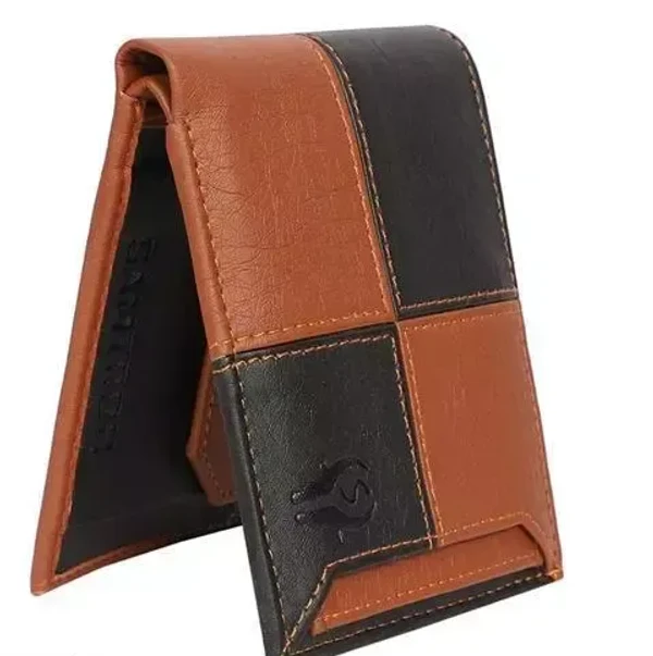 SAMTROH Tan & Black Artificial Leather Square Design Slider Wallet For Men Mo - Free Size