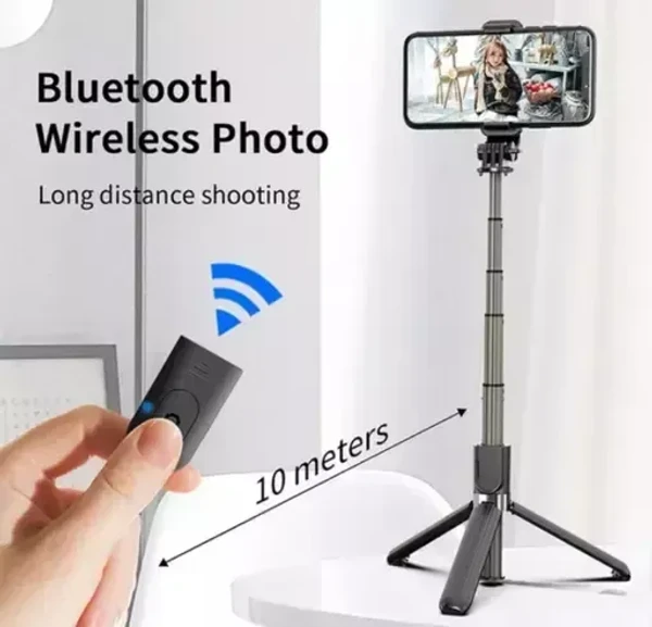 Bluetooth Selfie Tripod Stand and Detachable Wireless Bluetooth Remote, Ultra Compact Selfie Stick for Mobile and All Smart Phones Black Wireless Bluetooth Foldable XT-02 (K10) Mini Tripod Extendable Selfie Stick Monopod Mobile Phone Holder Stand Portable Mo