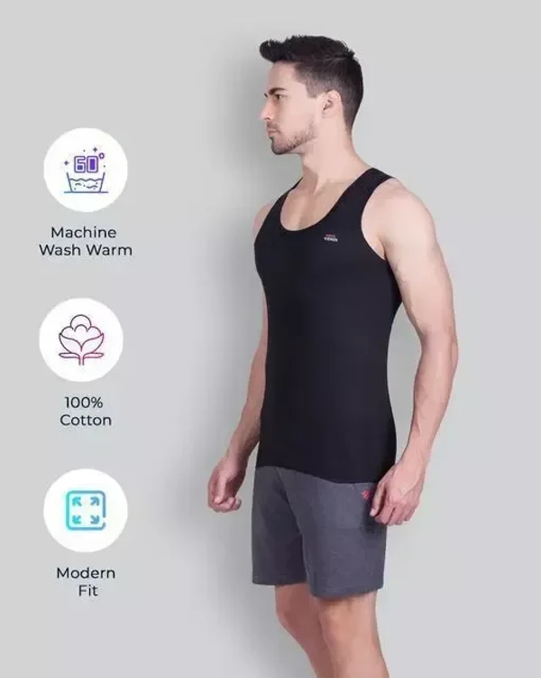 Lux Venus Assorted Round Neck Cotton Men Vests Pack of 4 Mo - XL