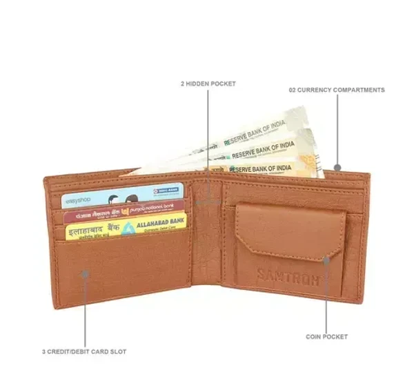 SAMTROH Tan Detachable Card Holder , Coin Pocket Artificial Leather Wallet For Men Mo - Free Size