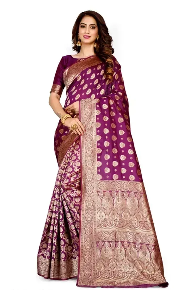 Banarasi Silk Purple Jacquard Saree With Blouse Mo - Free Size
