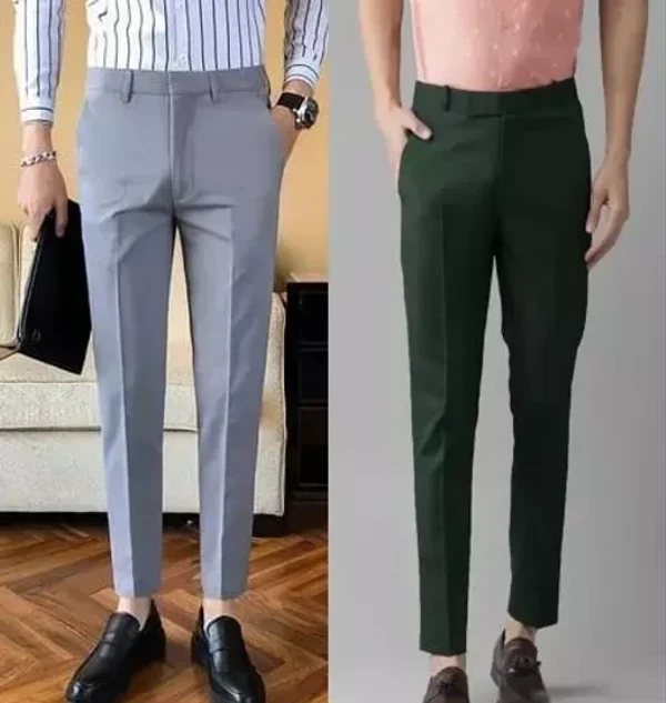 Pesado Lnt Grey & Bottle Green Trouser For Men's Pants Mo - 40