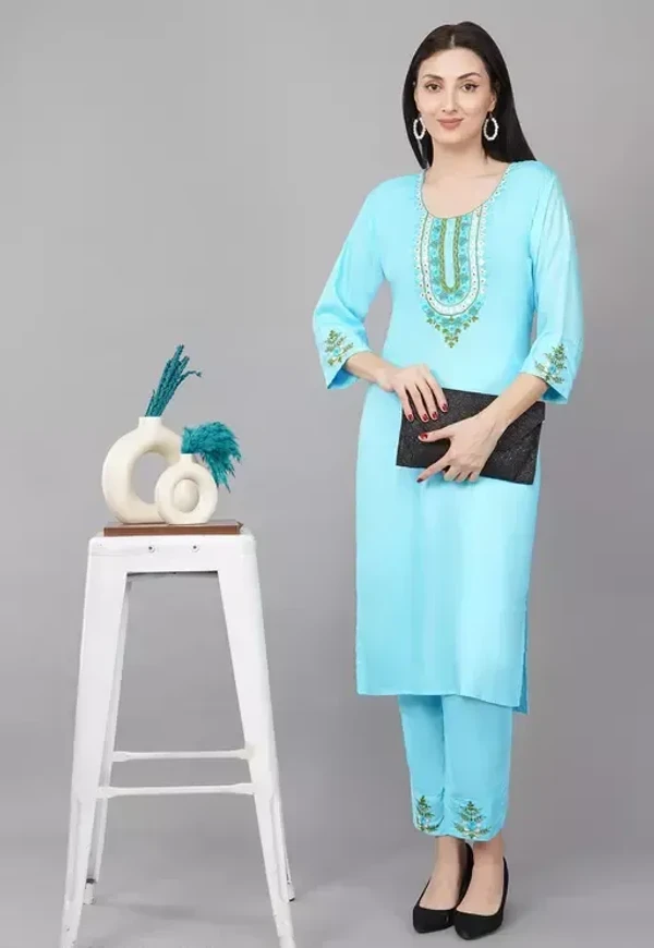 WOMEN KURTI PANT SET EMBRODERY WORK MO - XL