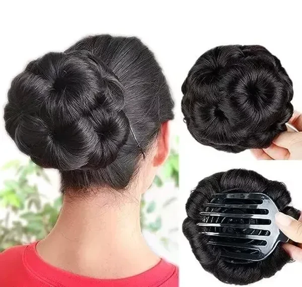 Hair Extensions For Girls 1Pc Clip In Extensions Synthetic Hair Updo Accessories Bun Hair Extension Fake Hair Buns Easy Bun Maker Bun Hair Maker Bun Hairpiece 1Pc (Black) Mo - Free Size