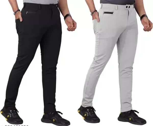 Combo of 2 Trendy Flat Front Trouser for Men with 4 Pocket in Combo offer Mo - 32