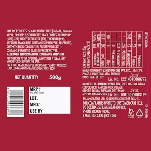 Snac tac Mixed Fruit Jam 500 g