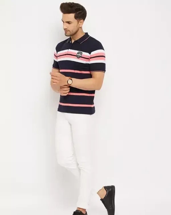 First Krush Multicolor Striped Men's Polo Collar Cotton Tshirt(Pack of 2) - XXL