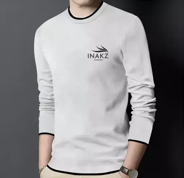 INAKZ Mens Round Neck Printed Cotton Blend Full Sleeve Grey Korean Style Trending T-Shirt Mo - M
