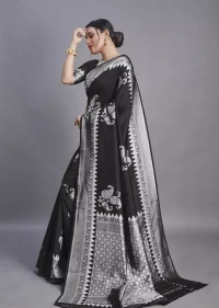 black Banita Fashionable Sarees / Wedding Saree / Printed Saree for Women / Banarsi Saree / Printed Weeding Saree Mo - Free Size