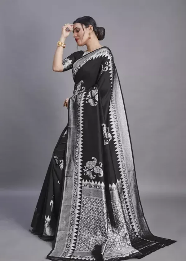 black Banita Fashionable Sarees / Wedding Saree / Printed Saree for Women / Banarsi Saree / Printed Weeding Saree Mo - Free Size