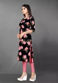 Women's Black Crepe Digital Printed Straight Kurti (Pack Of 1) Mo - XXL