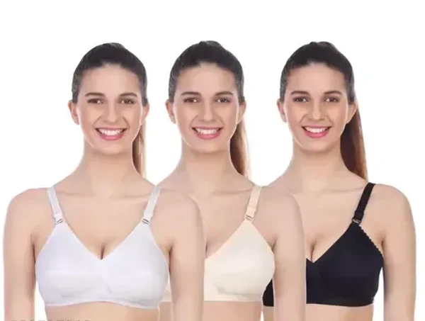 Women Everyday Wear Non-Padded Cross Belt Bra Pack of (3) Black,White,Skin Mo - XL