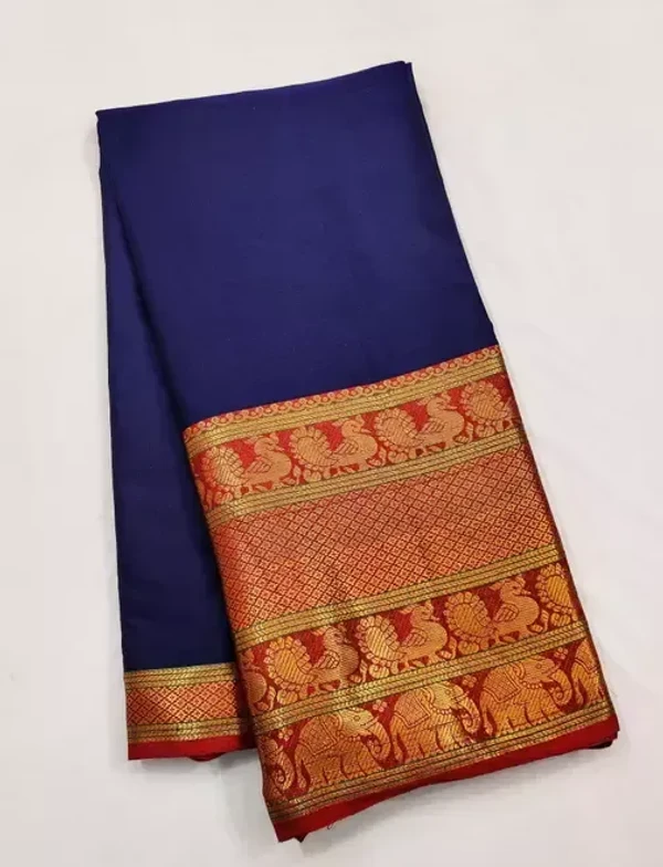 Sanskar Traditional Paithani Cotton Silk Sarees With Contrast Blouse Piece Mo - Free Size