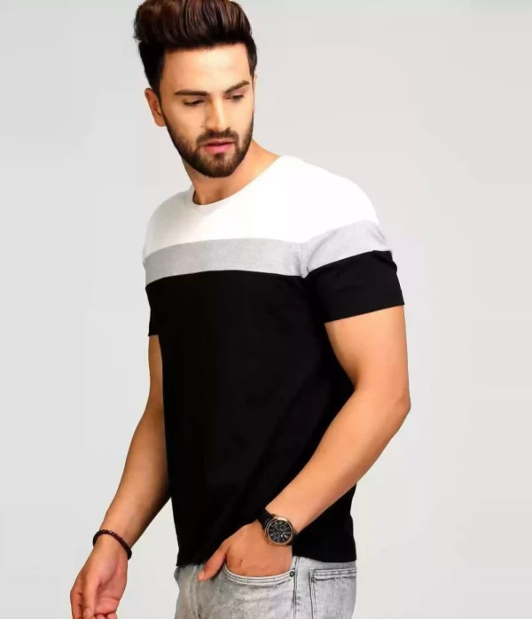 Color Block Men Black T-Shir Sy - Black, XL