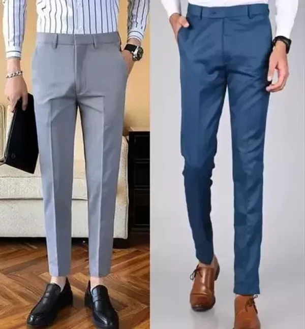 Pesado Lnt Grey & Royal Blue Trouser For Men's Pants Mo - 38