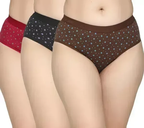 MAROON Multicolor Cotton Blend Mid Rise Hipster Pack of 3 Women Panty Combo Mo - L