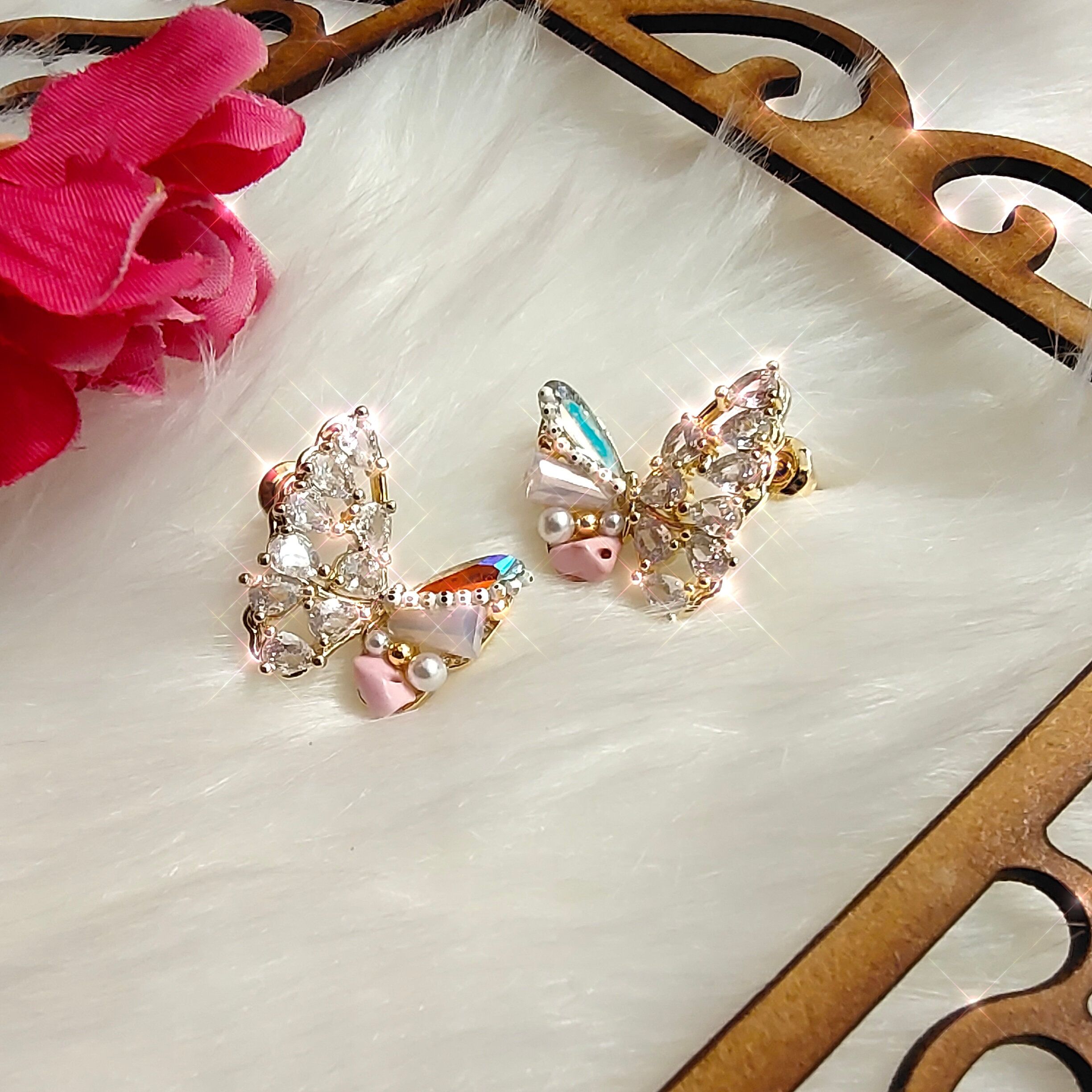 Rose Gold Pink Sapphire & Diamond Butterfly Earrings – KALLATI