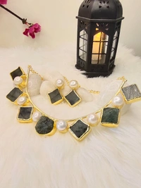 Black Raw Stone Choker Set Necklace