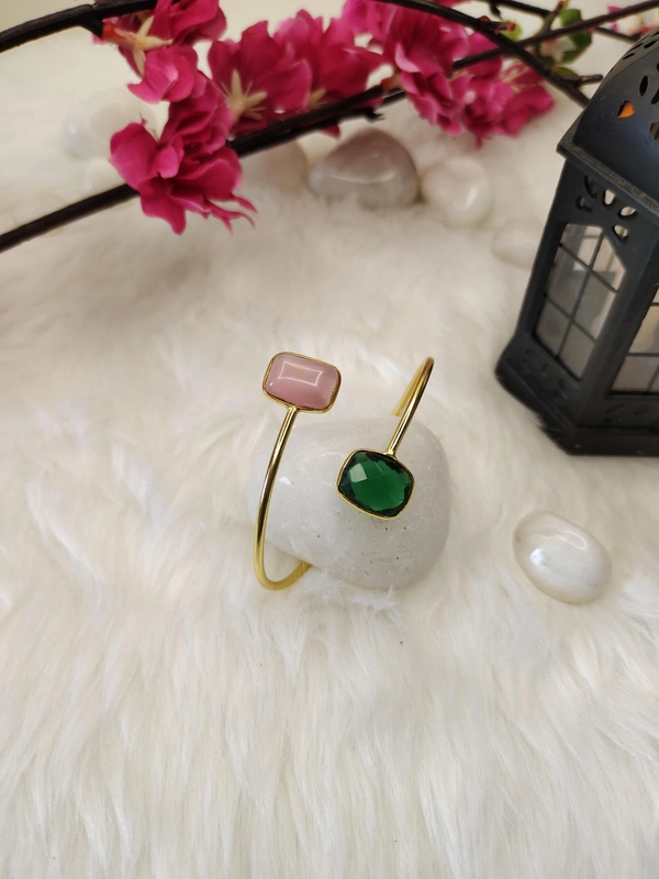 Pink And Green Stone Kada Bracelet 