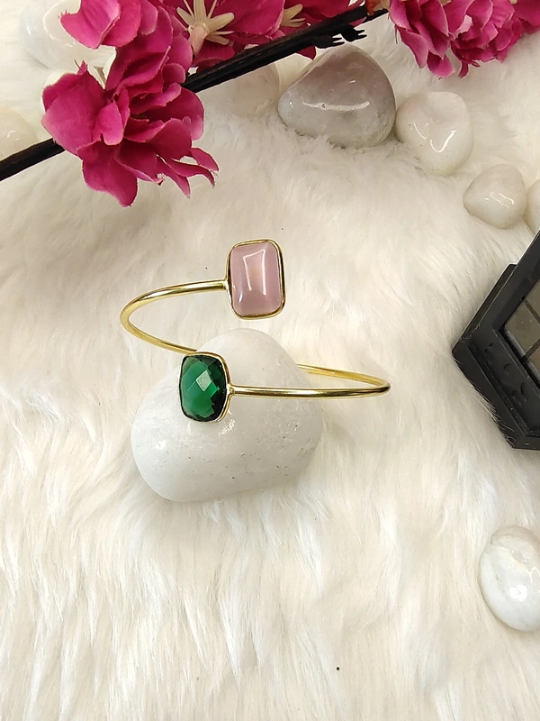 Pink And Green Stone Kada Bracelet 