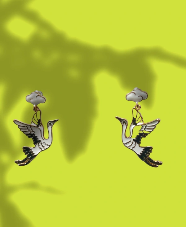 Fancy Bird Earrings  - White