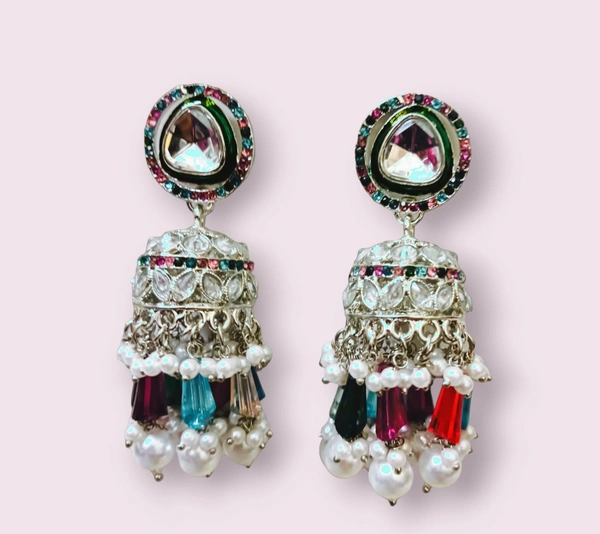 Shimmering Jhumkas  - White