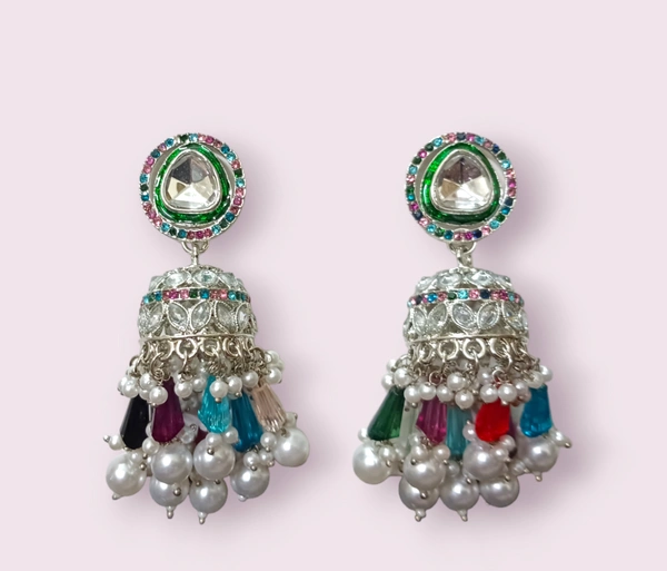 Shimmering Jhumkas  - White