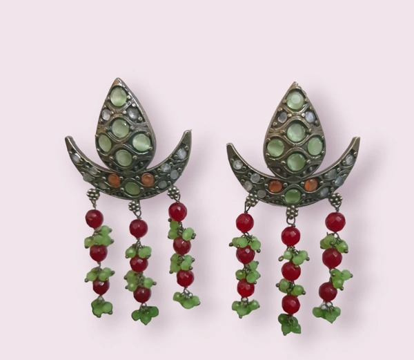 Elegant Oxidised Silver Plated Beads Earrings  - Silver