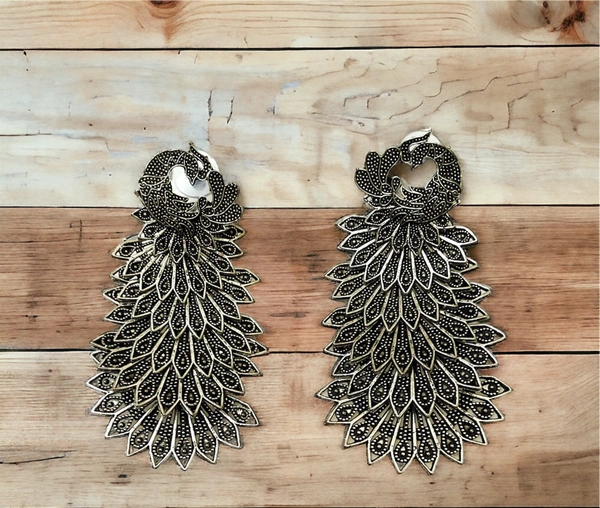 Peacock Earrings  - Silver