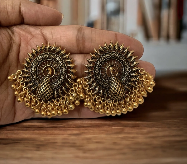 Elegant Peacock Earrings  - Gold