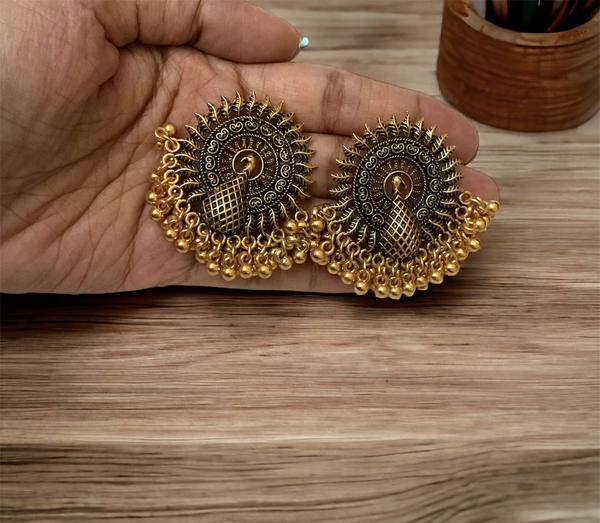 Elegant Peacock Earrings  - Gold