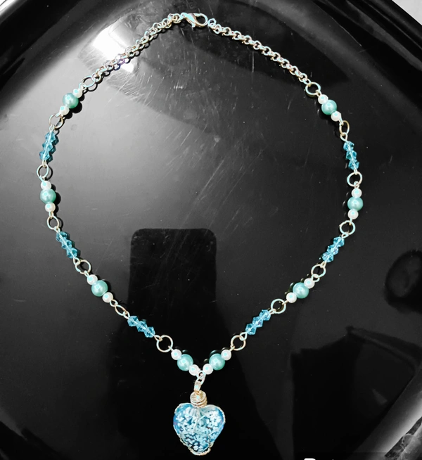 Crystal Heart Chain - Cerulean