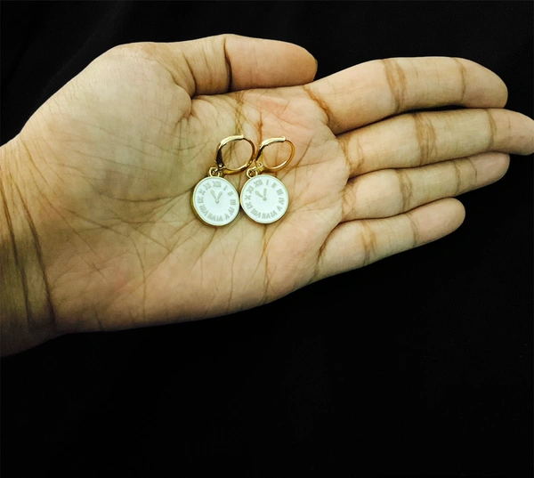 Stylish Clock Earrings - White