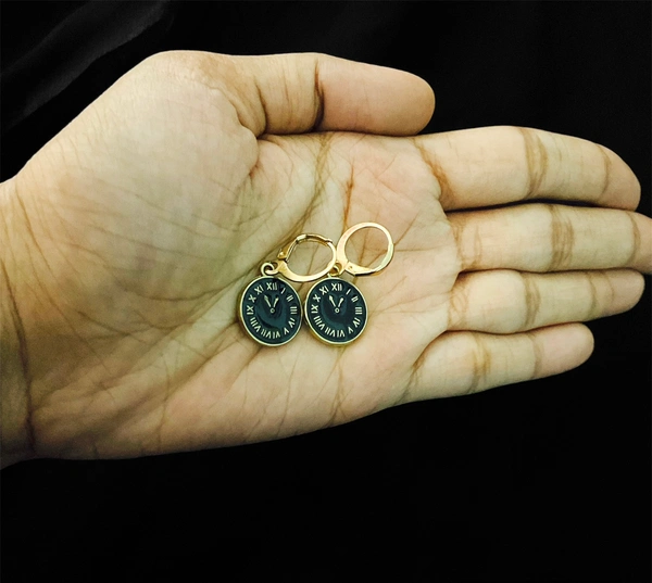 Stylish Clock Earrings - Black