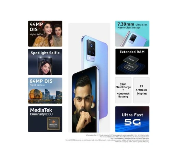 Vivo V21 5G Phone |8GB+128GB| FREE Bluetooth Headset Necklace Worth Rs.1699 - 