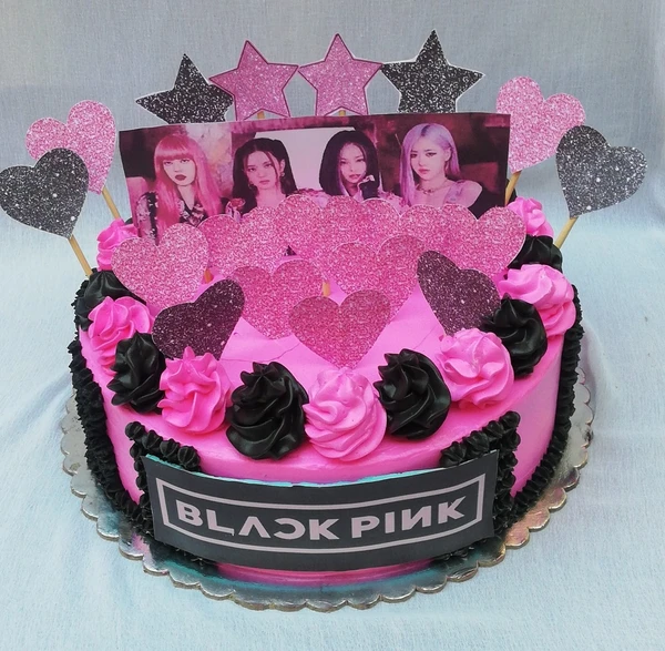 Black & Pink Theme Vanilla Cake - 2 pound