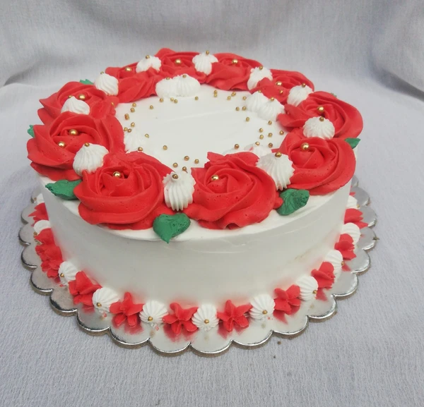 Floral Red Vanilla Cake - 1 Pound