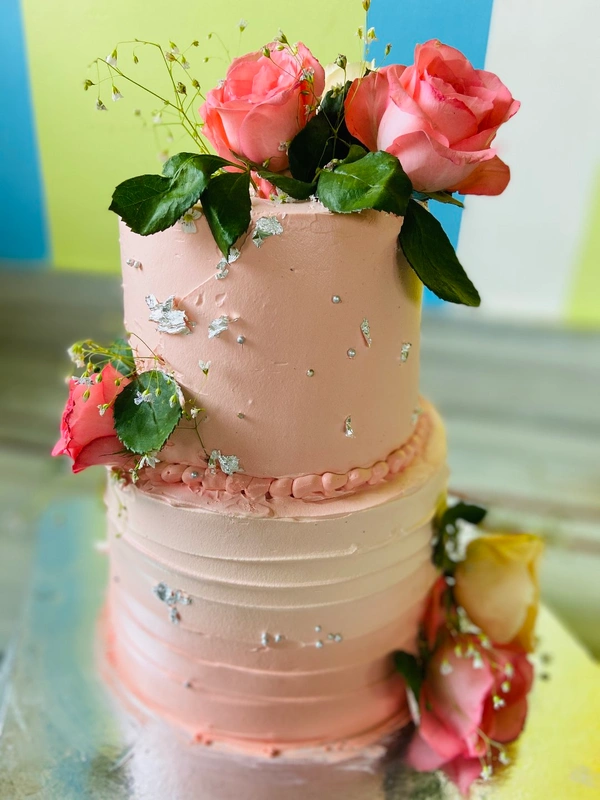 Pretty In Pastel Two Tier Vanilla Cake With Fresh Flowers - Also Available In Other Flavours, 6Pound
