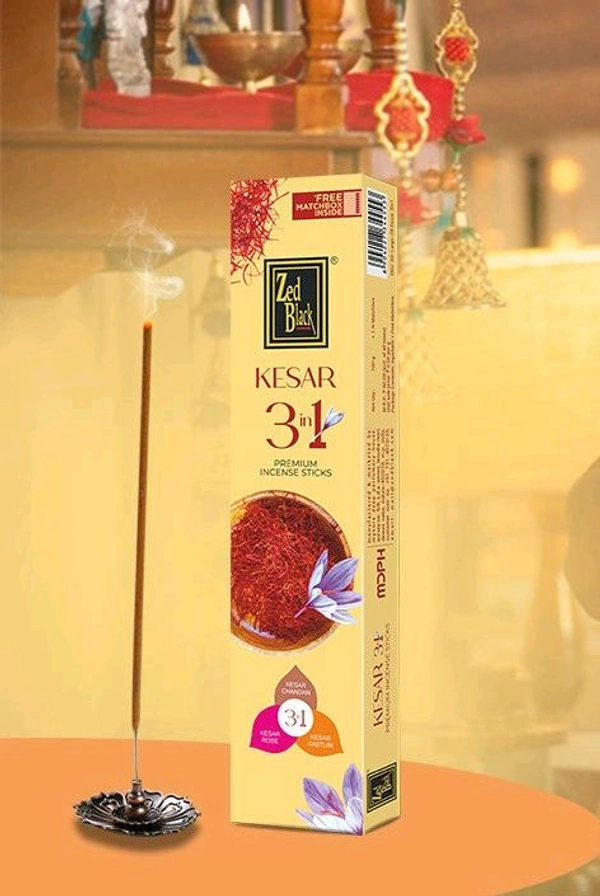 Dhup Zed Black Kesar 3in1 (Agarbatti) - 12 Packs (Medium)