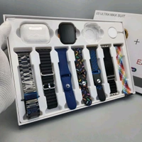 i20 Ultra MAX Suit(10 in 1 Set) SmartWatch + Aiir pods Pro with Transparent Screen Guard Watch with Seven Decorated Straps