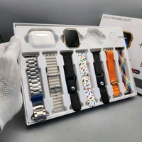 i20 Ultra MAX Suit(10 in 1 Set) SmartWatch + Aiir pods Pro with Transparent Screen Guard Watch with Seven Decorated Straps