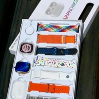 i20 Ultra MAX Suit(10 in 1 Set) SmartWatch + Aiir pods Pro with Transparent Screen Guard Watch with Seven Decorated Straps