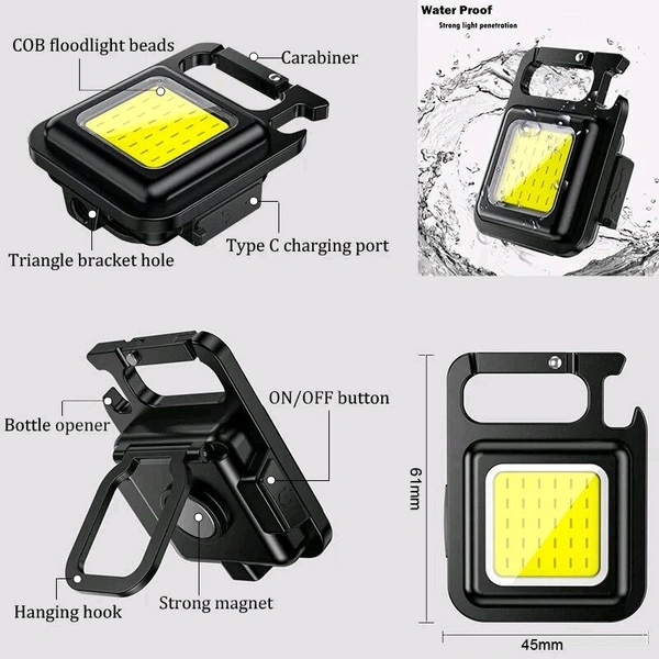 Keychain Light USB Charging Emergency Lamps Strong Magnetic Repair Work Outdoor Camping Light