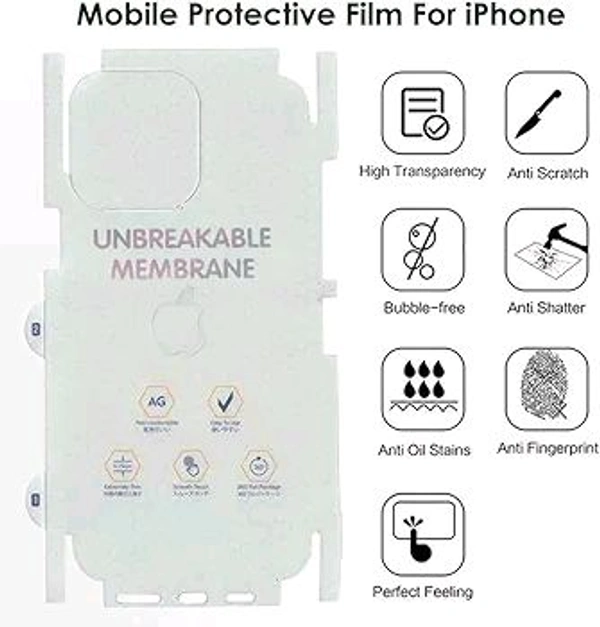 Back Screen Protector for iPhone 13 Unbreakable Membrane Scratch Guard Transparent TPU Full Fit Protective, Case Friendly, Compatible with iPhone 13 (Back & Side)