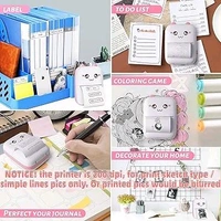 Mini Bluetooth Thermal Printer, Portable Label Printer Inkfree Printer for Android & iOS System, Black on White Thermal Printer with 10 Roll of Print Paper, Stickers, Pink