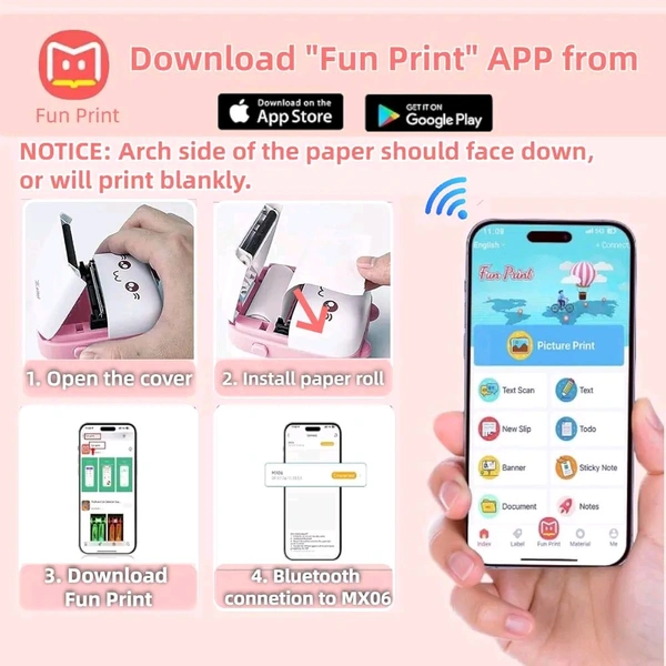 Mini Bluetooth Thermal Printer, Portable Label Printer Inkfree Printer for Android & iOS System, Black on White Thermal Printer with 10 Roll of Print Paper, Stickers, Pink