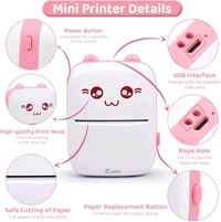 Mini Bluetooth Thermal Printer, Portable Label Printer Inkfree Printer for Android & iOS System, Black on White Thermal Printer with 10 Roll of Print Paper, Stickers, Pink